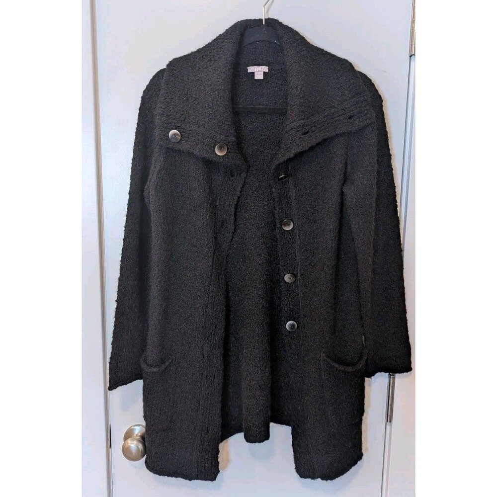 J. Jill Chunky Knit Wool Alpaca Cardigan Sweater S Black Marled Cozy Relaxed Fit